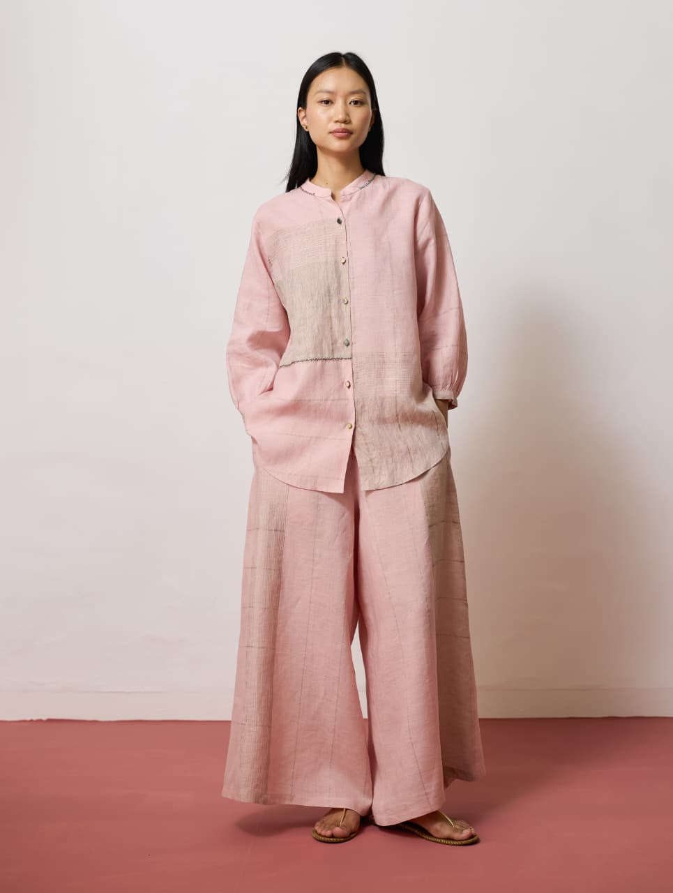 RIN METALLIC LINEN CO-ORD - PINK