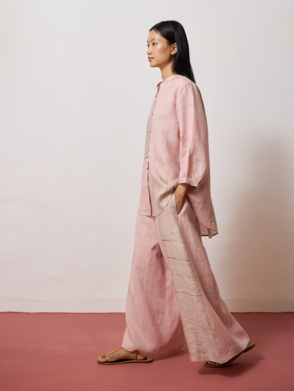 RIN METALLIC LINEN CO-ORD - PINK