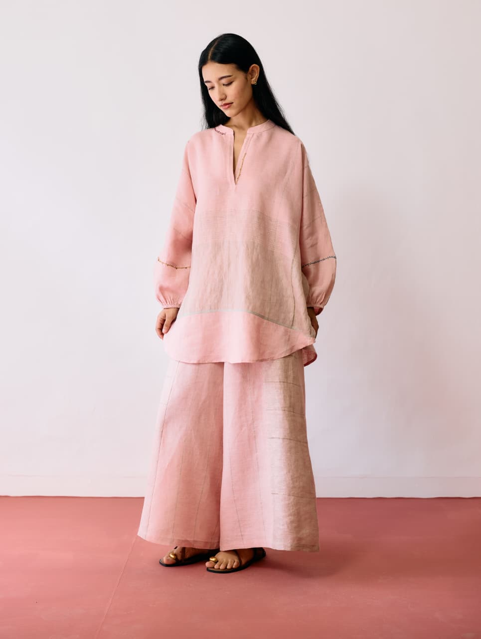 RAZA METALLIC LINEN CO-ORD - PINK