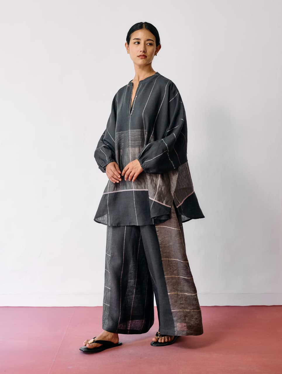 RAZA METALLIC LINEN CO-ORD - CHARCOAL