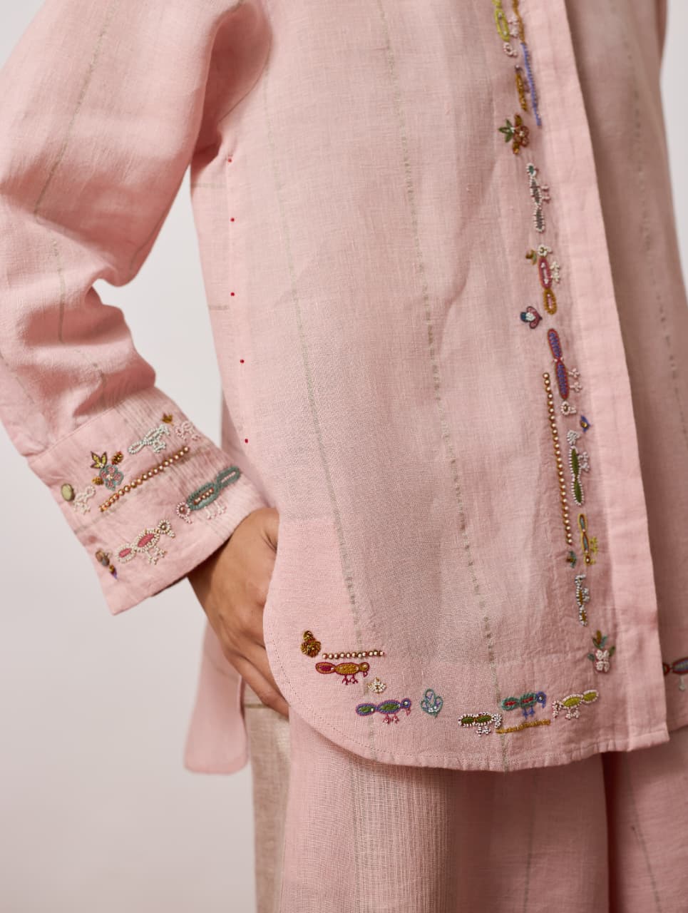 HANAT HAND-EMBROIDERED BIRD SHIRT - PINK