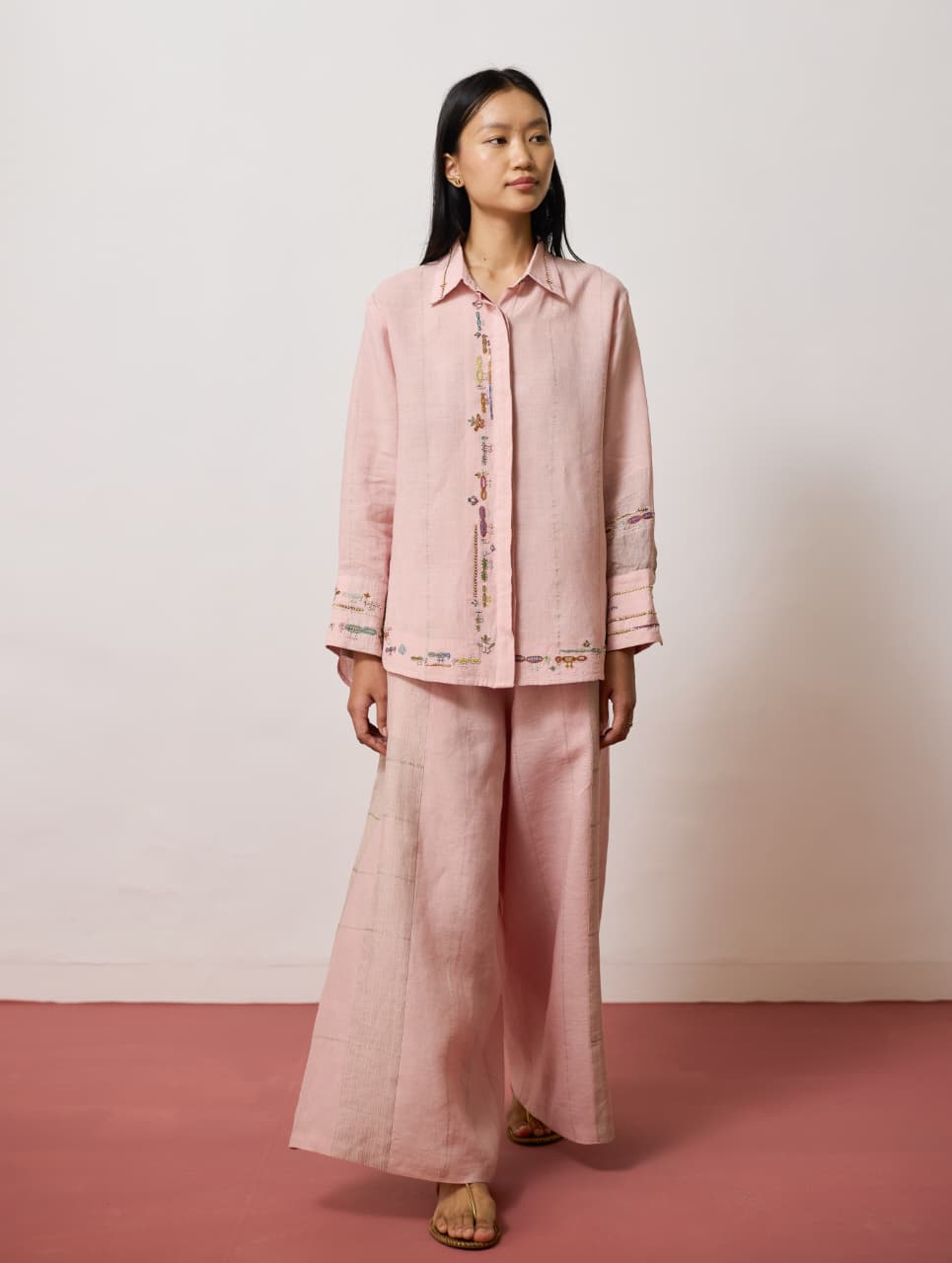HANAT HAND-EMBROIDERED BIRD SHIRT - PINK
