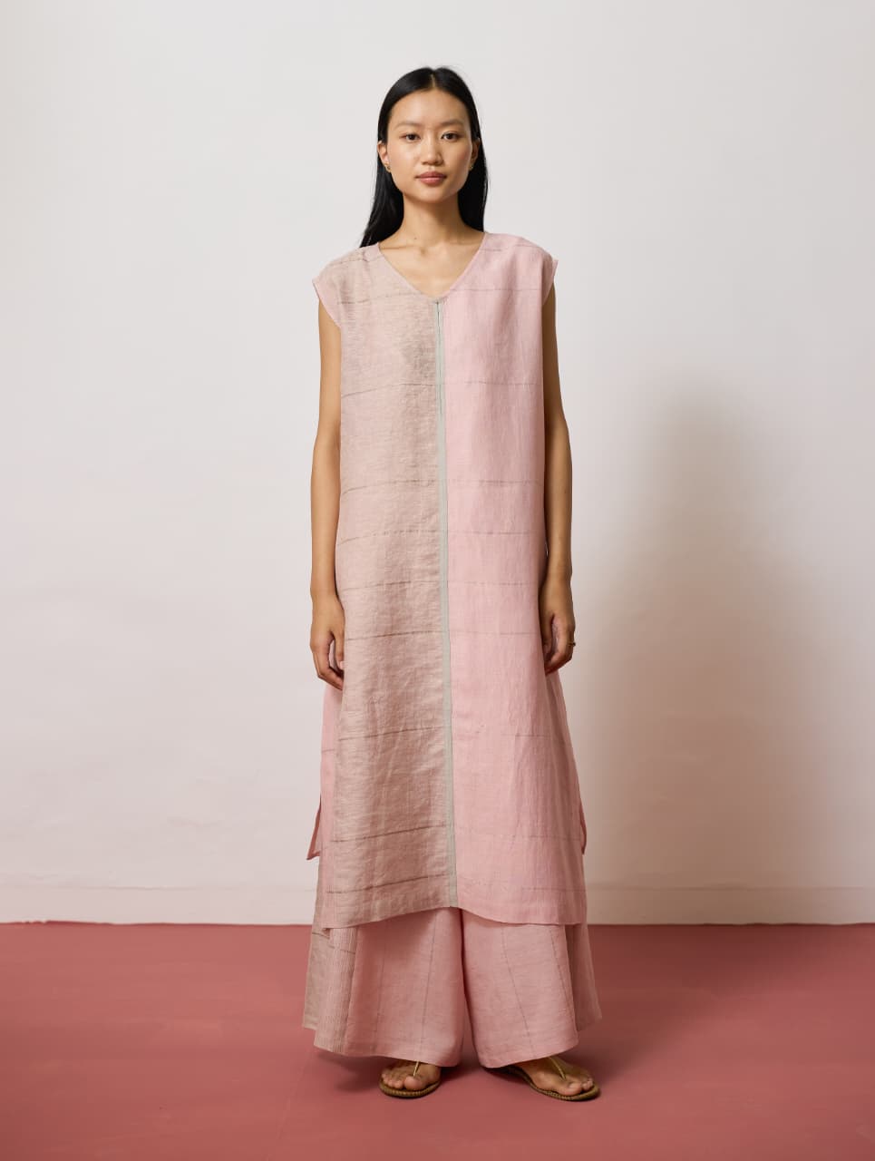 RIRA METALLIC LINEN LONG CO-ORD - PINK