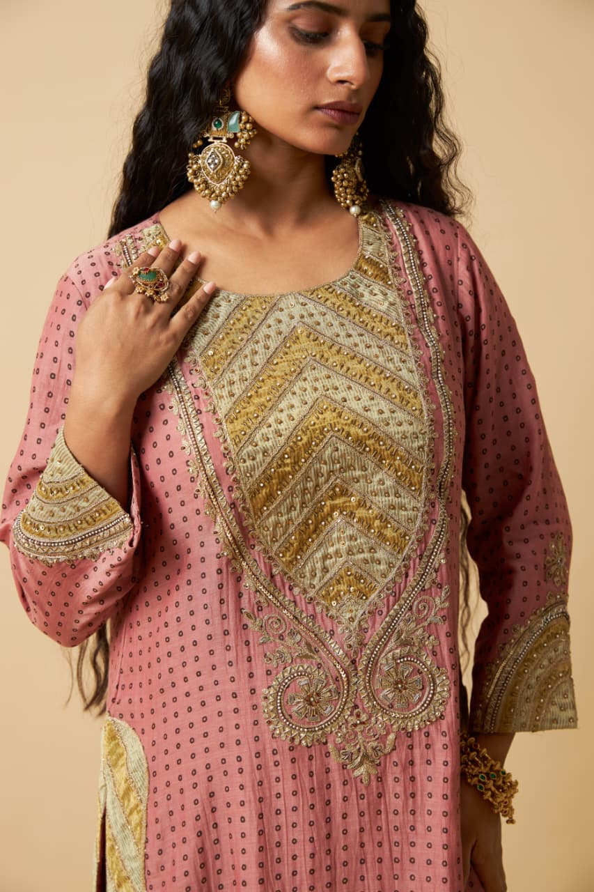 GULABI GHOOMAR EMBROIDERED KURTA SET