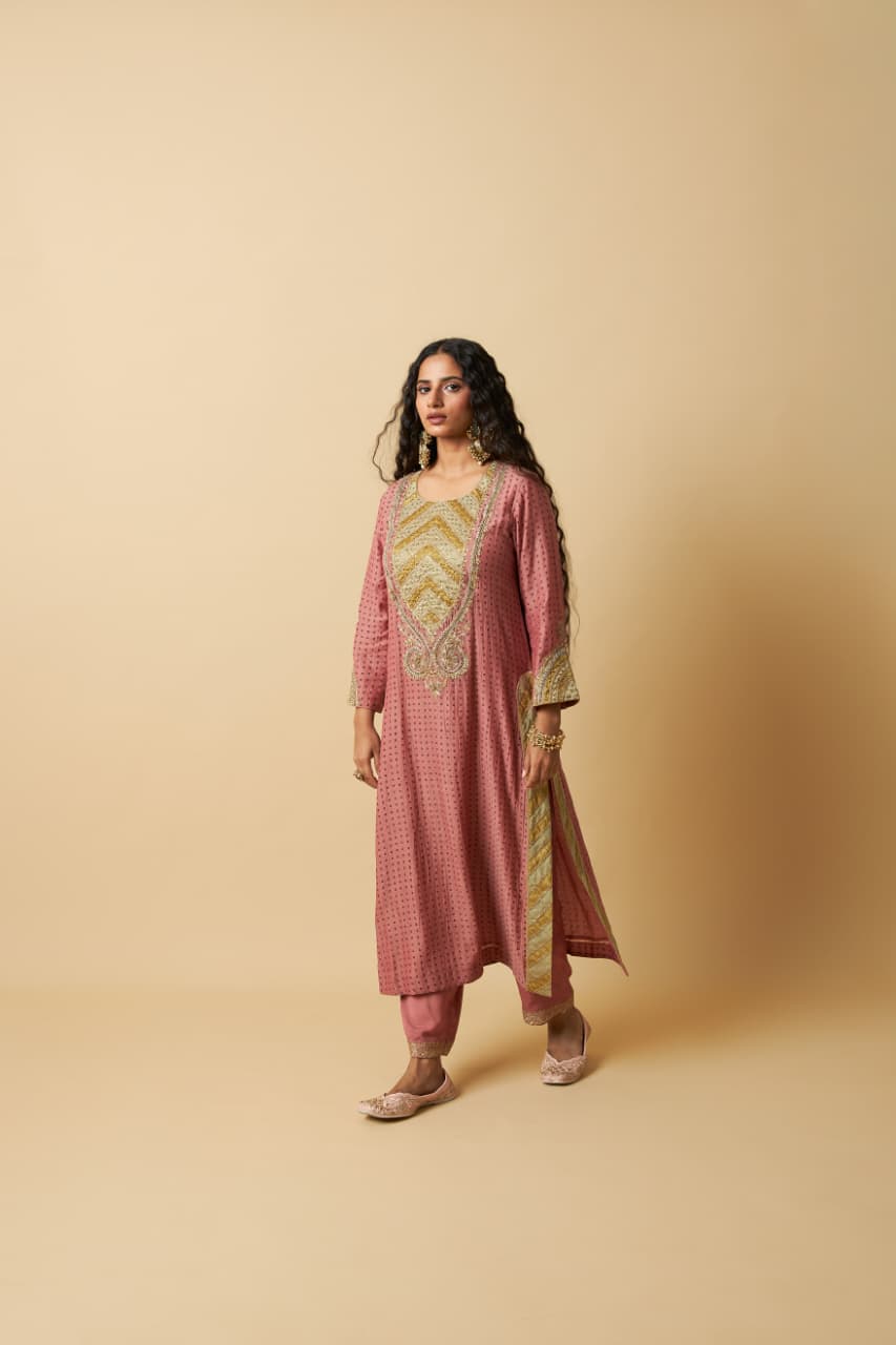 GULABI GHOOMAR EMBROIDERED KURTA SET