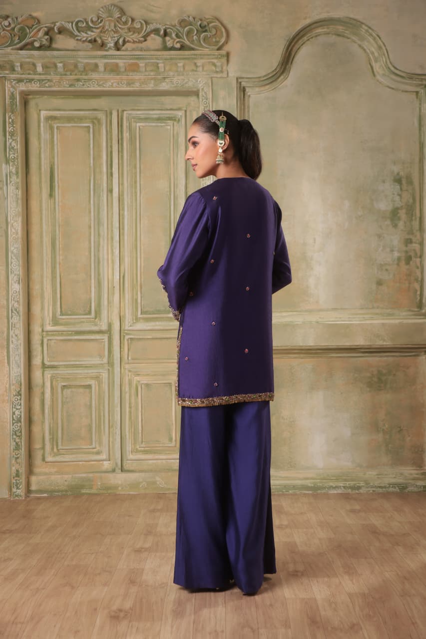 ZAR-RANG PURPLE SHORT JAAL KURTA SET