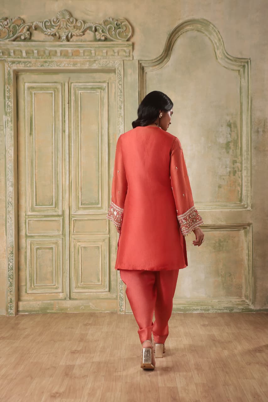 ZAR-RANG ORANGE SHORT KURTA SET