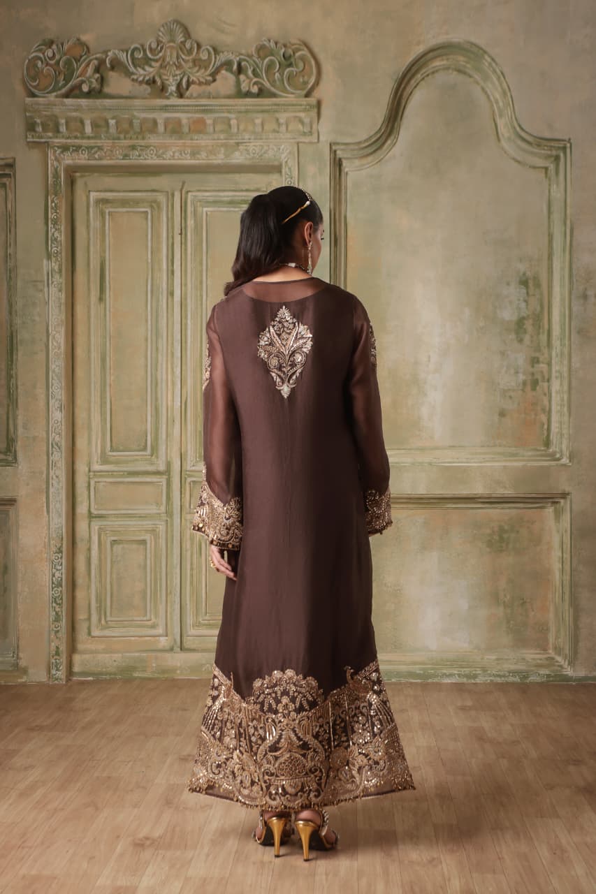 ZAR-RANG BROWN HEAVY JAAL KAFTAN SET