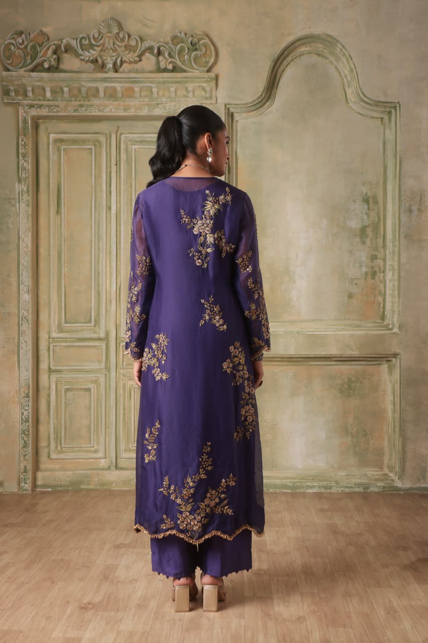 ZAR-RANG PURPLE MULTICOLOR JAAL KURTA SET