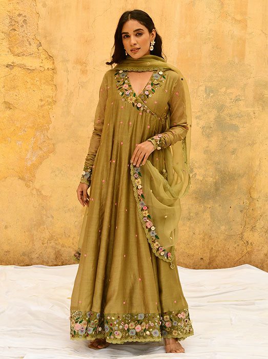 Olive Green Orchid Overlap Angrakha
