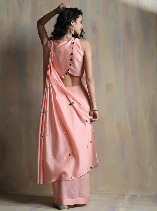 Chanderi peach Saree with blouse